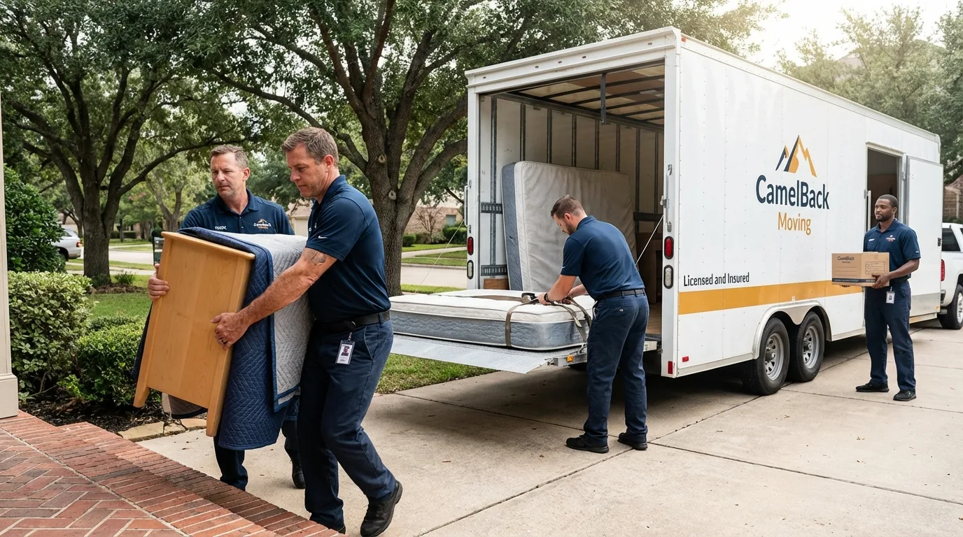 Crew loading residential truck for cross-state move from Brownsville, PA